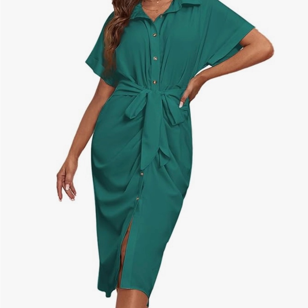 Elegant Teal Button-Down Dress